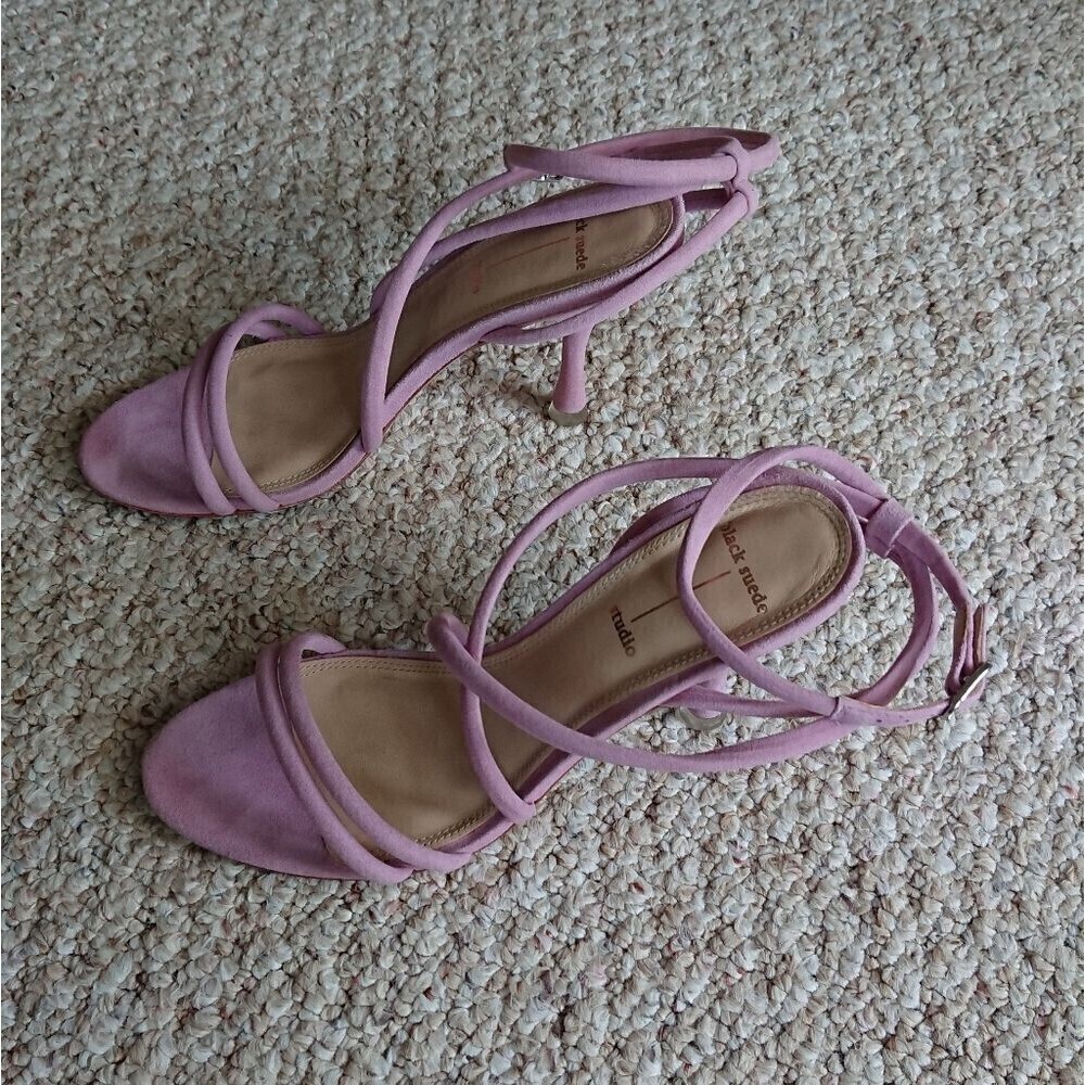Black Suede Studio Vanessa Ankle Strap suede Sandal Violet Size 37.5